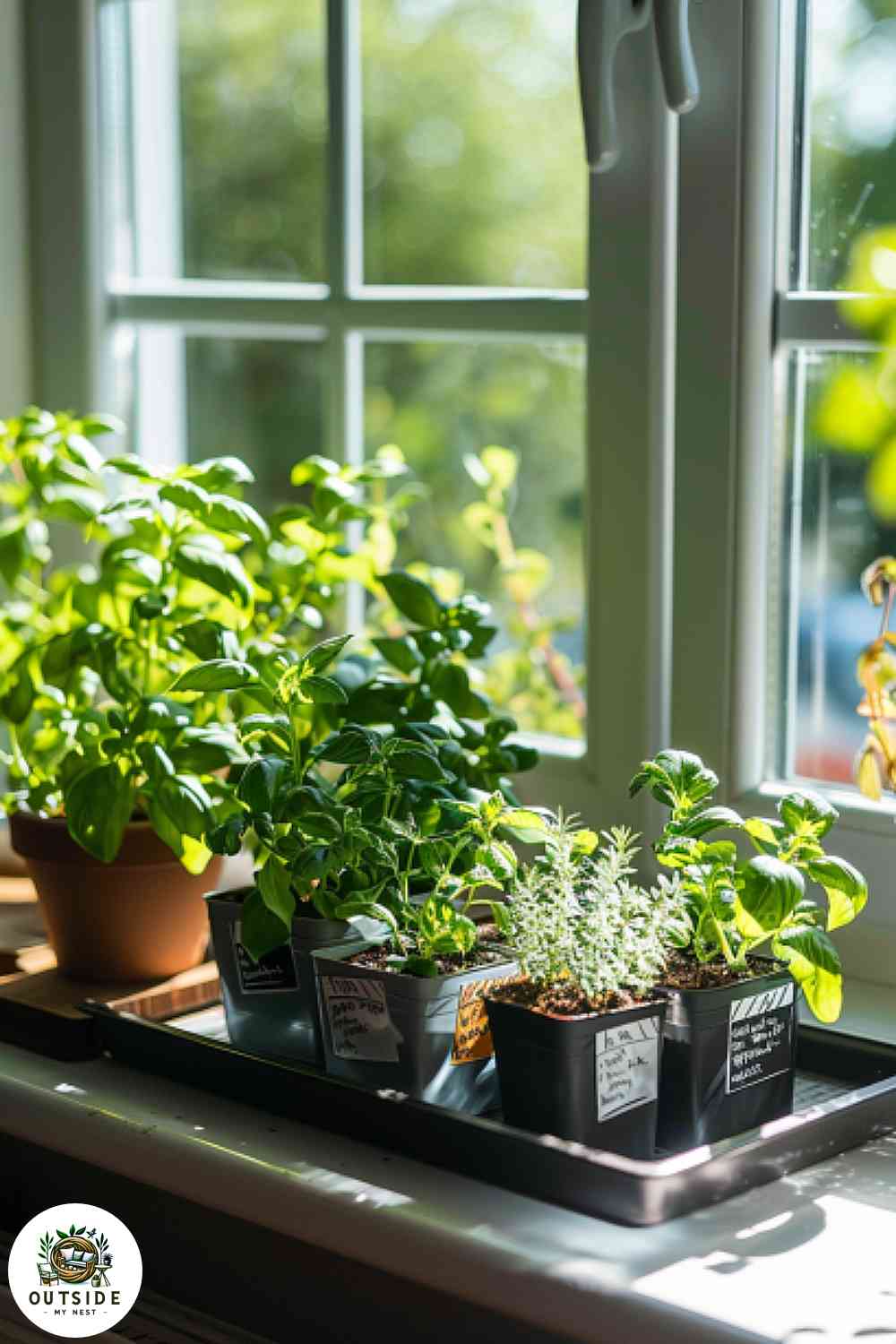 Herb Garden Planters on Kitchen Window Sill