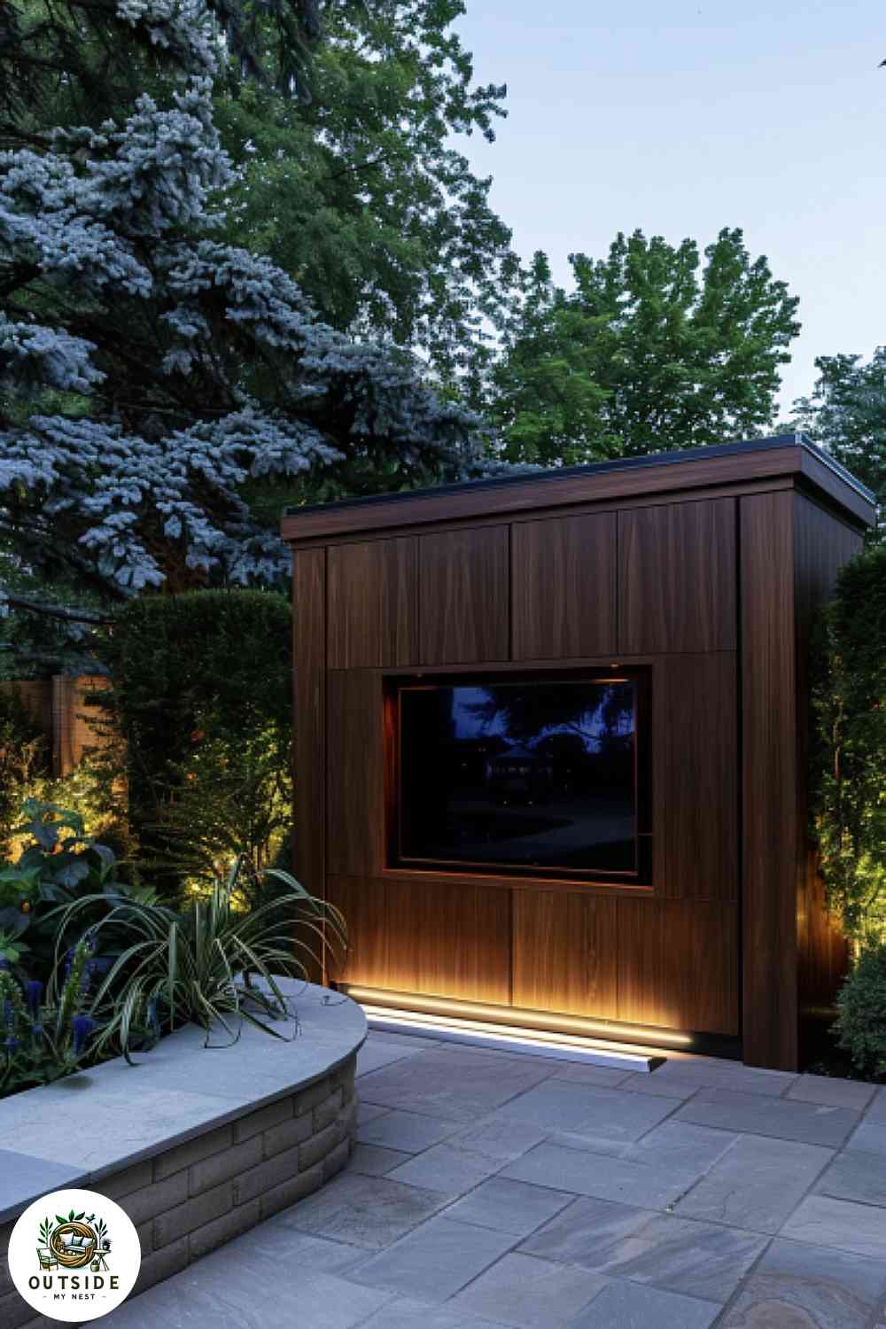 Patio with hidden TV panel
