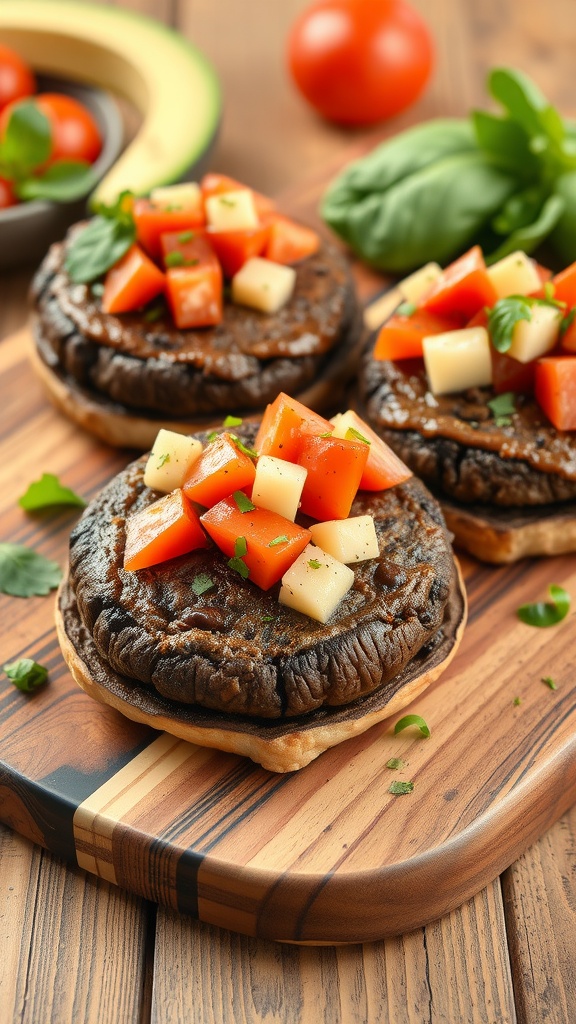 Mediterranean Grilled Portobello Burgers with toppings