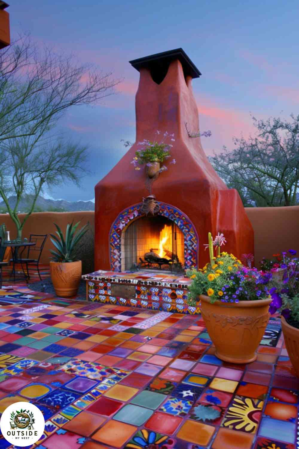 Mexican tile on an outdoor patio with a festive atmosphere