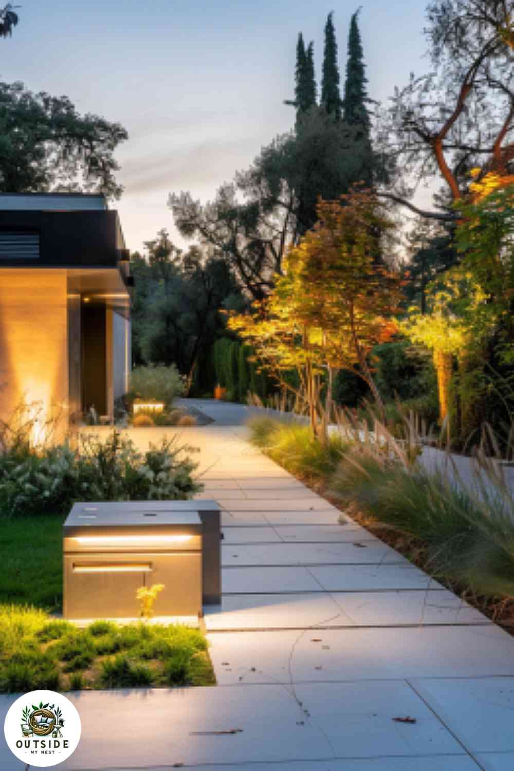 Minimalist concrete mailbox in a modern setting