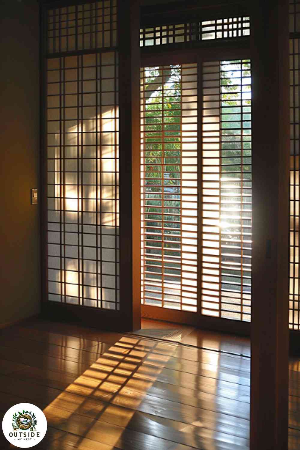 Minimalist Shoji screen shutters on a modern home.