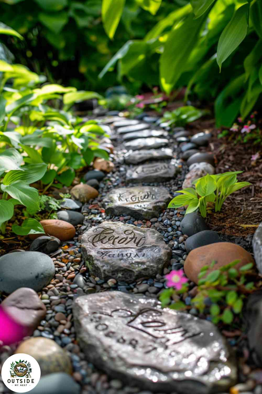 Personalized stepping stones in home garden
