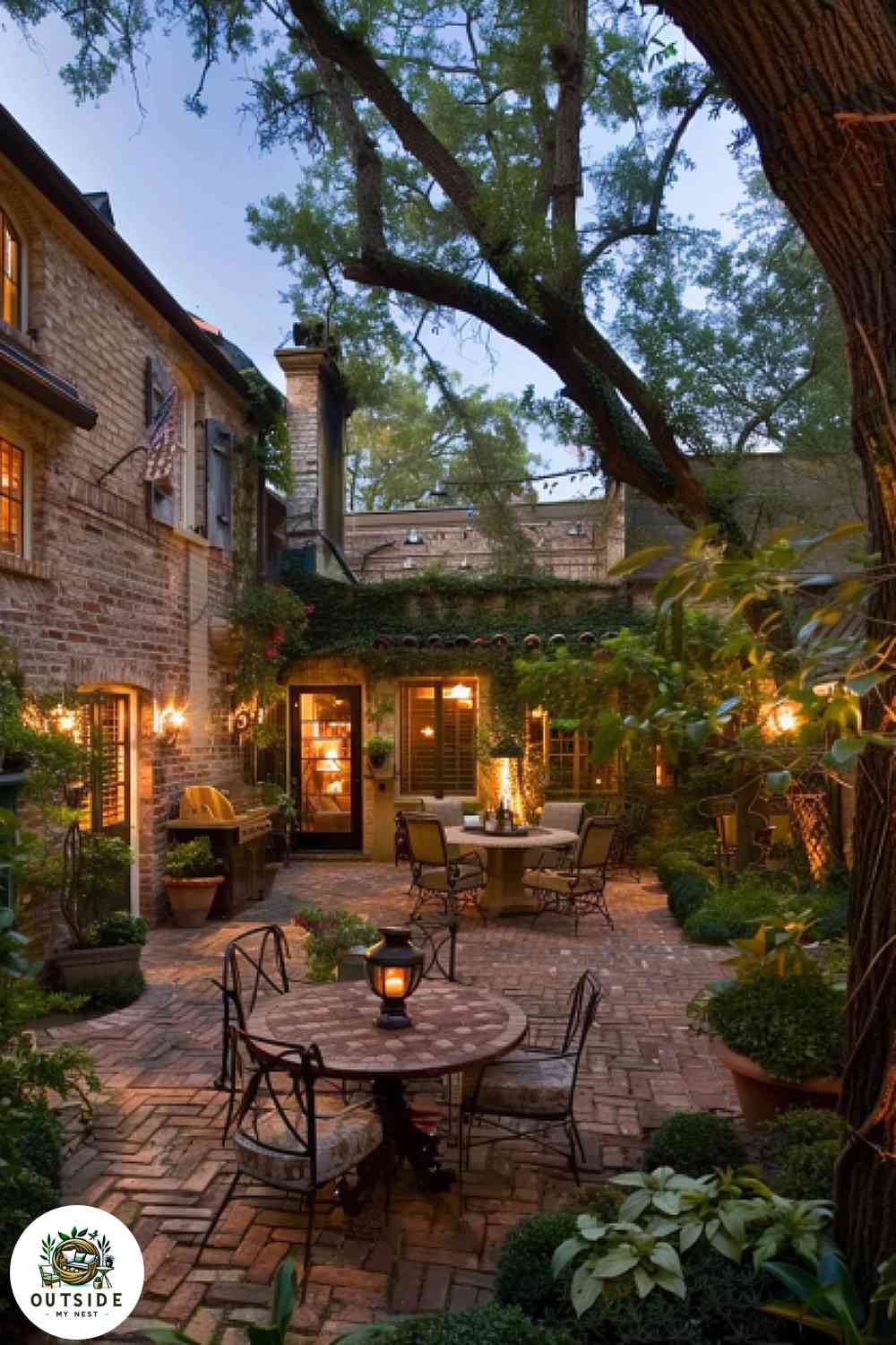 Cozy patio with rustic brick pavers