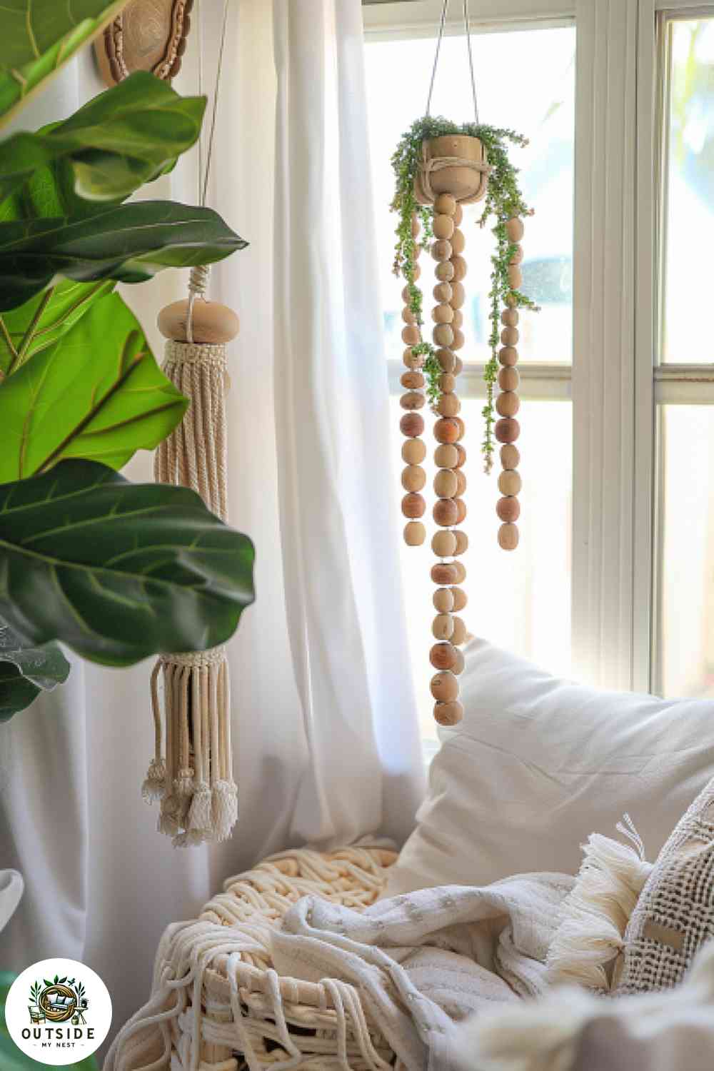 Wooden bead wind chimes in a boho-chic style