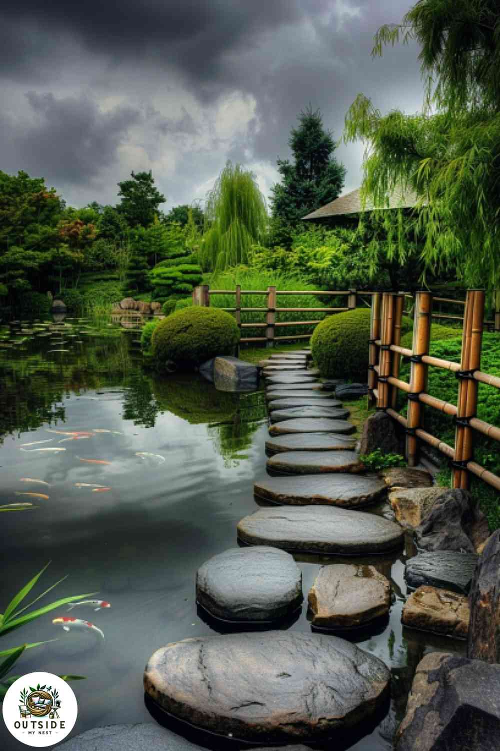 Zen stone pathway in a Japanese garden setting